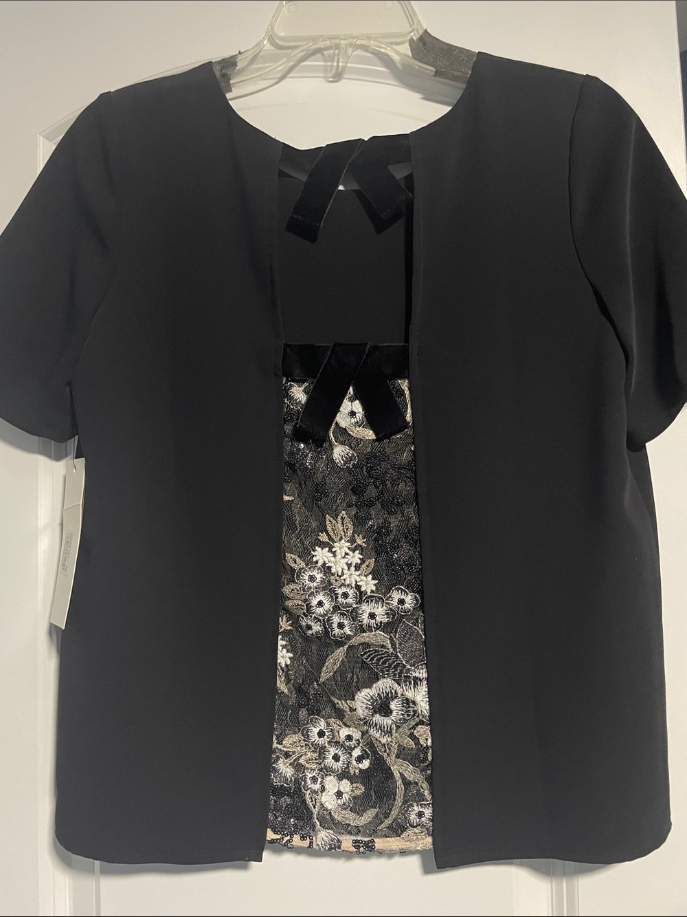 Dressy short sleeve black top with lace